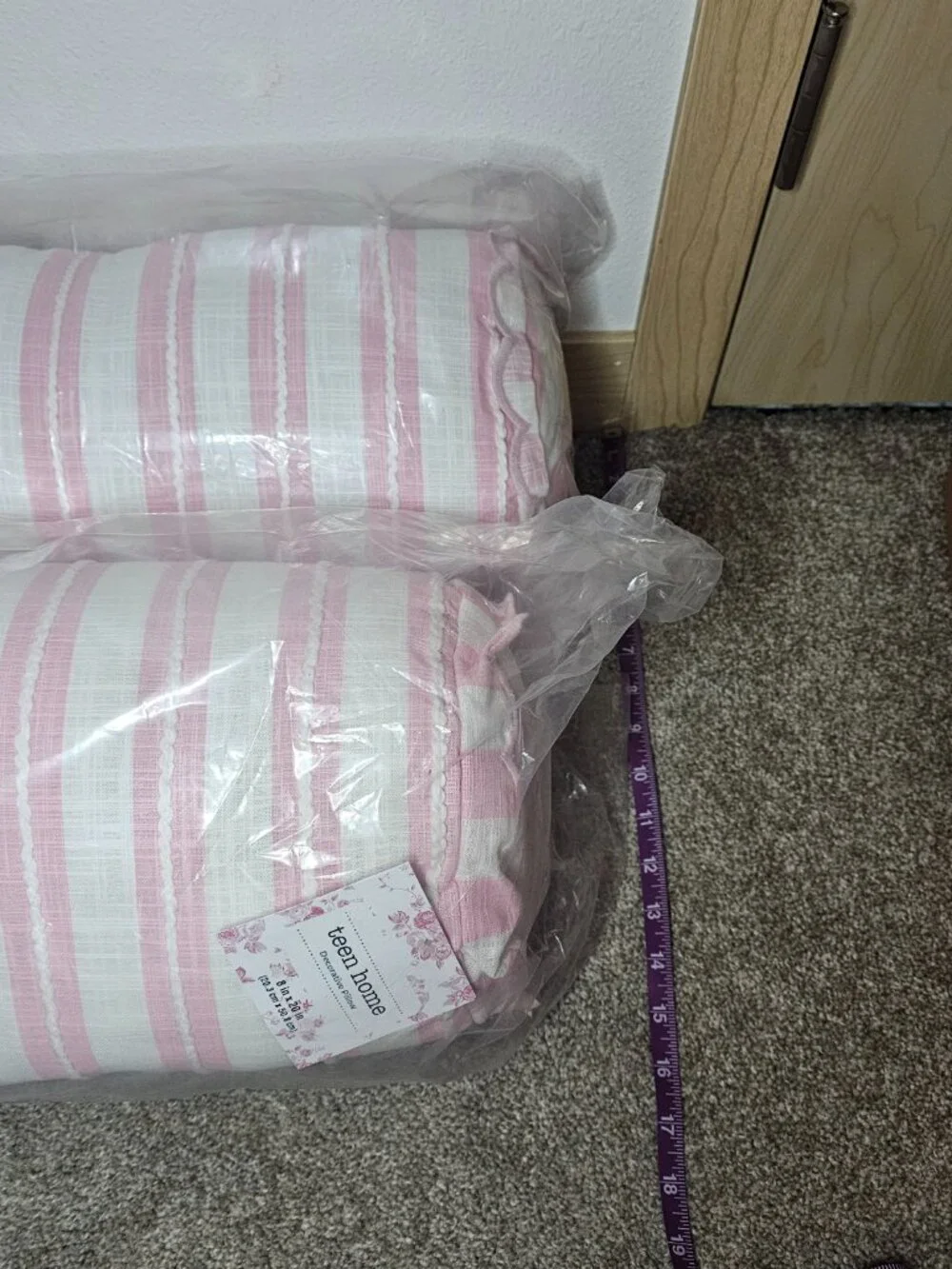 teen home pink and white striped bolster pillows set of 2